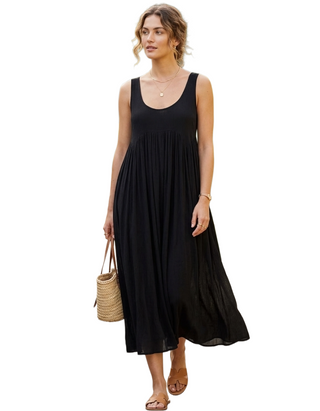 Women's Black Crinkle Midi Sundress