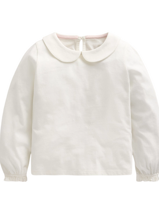 Mini Boden Girl's Long Sleeve Collared Jersey Ivory Top