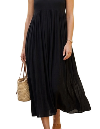 Women's Black Crinkle Midi Sundress