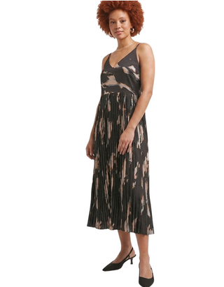 Women's Pleated Satin Cami Dress In Black