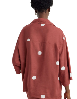 Women's Red Linen Mix Half Sleeve Shirt