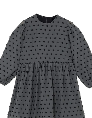 Women's Oversized Long Sleeve Dobby Smock Dress in Grey