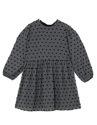 Women's Oversized Long Sleeve Dobby Smock Dress in Grey