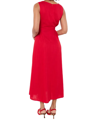 Women's Linen Blend Belted Dress In Red