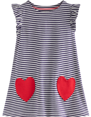 Mini Boden Girls Heart Pocket Frill Tunic In Navy
