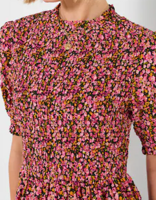 Women's Jasmine Floral Shirred Bodice Dress in Pink