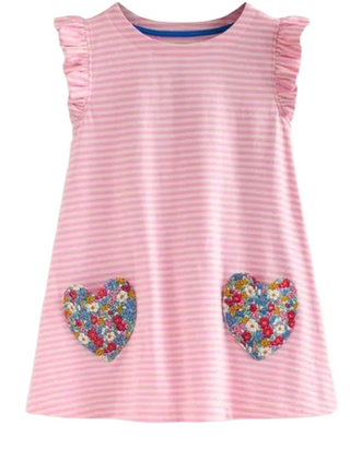 Mini Boden Girls Heart Pocket Frill Tunic In Pink