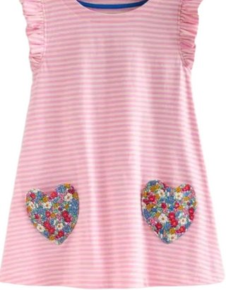 Mini Boden Girls Heart Pocket Frill Tunic In Pink