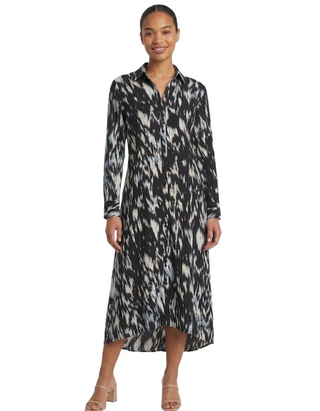 Women's Printed Corset Midi Shirt Dress In Black