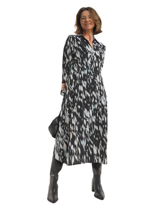 Women's Printed Corset Midi Shirt Dress In Black