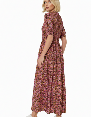 Women's Jasmine Floral Shirred Bodice Dress in Pink