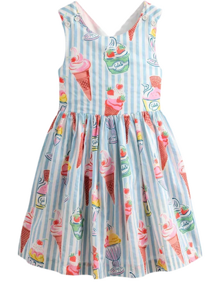 Mini Boden Kids Harper Cross-Back Dress In Blue Stripe