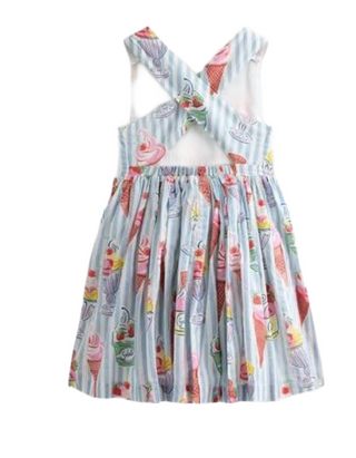 Mini Boden Kids Harper Cross-Back Dress In Blue Stripe