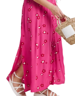 Women's Plus Size Crinkle Button Through Maxi Dress In Pink