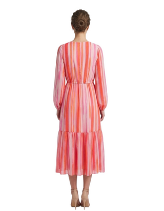 Women's Printed Chiffon Maxi Dress In Coral Stripe
