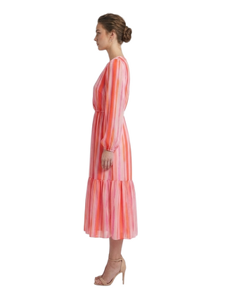 Women's Printed Chiffon Maxi Dress In Coral Stripe