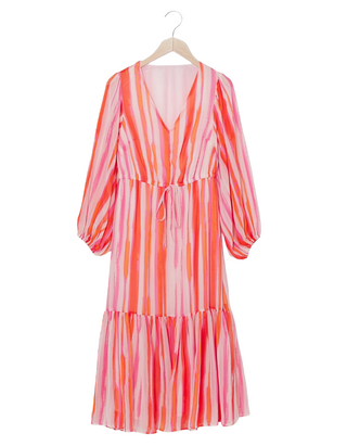 Women's Printed Chiffon Maxi Dress In Coral Stripe