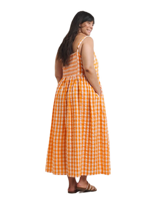 Women's Gingham Waist Detail Midi Dress In Orange