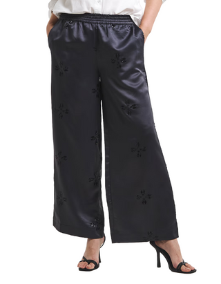 Women's Grey Sequin Spot Satin Trousers