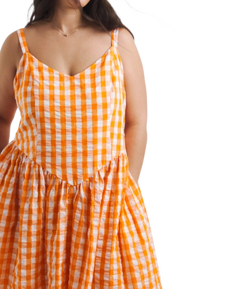 Women's Gingham Waist Detail Midi Dress In Orange