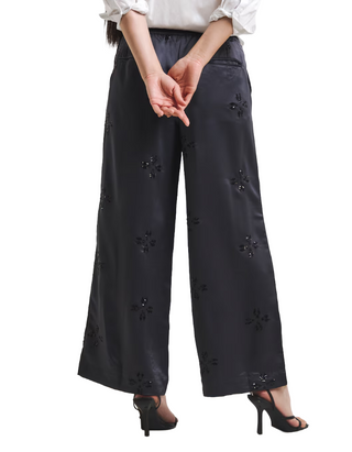 Women's Grey Sequin Spot Satin Trousers
