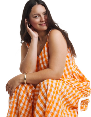 Women's Gingham Waist Detail Midi Dress In Orange