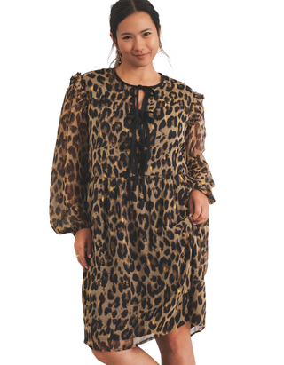 Women's (SLIGHT IMPERFECT) Leopard Lurex Dobby Bow Front Georgette Skater Dress