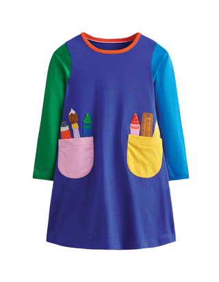 Mini Boden Girls Stationary Pocket Dress In Navy