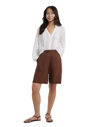 Women's Knee Length Chocolate Linen Mix Short