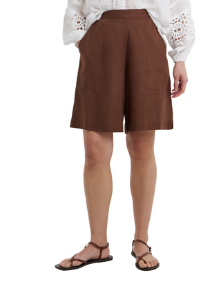 Women's Knee Length Chocolate Linen Mix Short