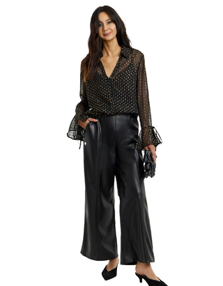 Women's Metallic Spot Frill Cuff Blouse In Black