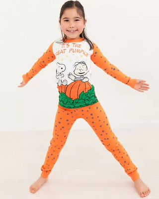 Kids Peanuts Long John Pyjama Set in Orange Zest (SLIGHTLY DEFECT)