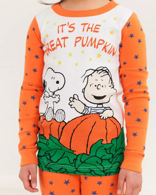 Kids Peanuts Long John Pyjama Set in Orange Zest (SLIGHTLY DEFECT)