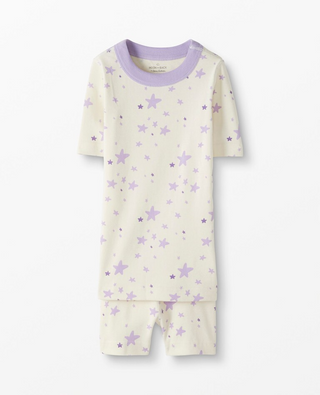 Kids Star Printed Short John Pajama Set in Light Purple