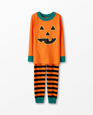 Kids Long John Pajama Set in Jack O Lantern