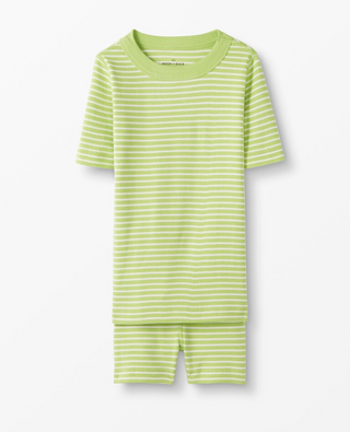 Kids Stripe Printed Short John Pajama Set in Lime/Ecru