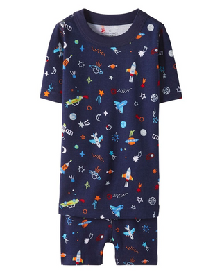 Kids Printed Short John Pajama Set in Navy