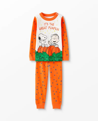 Kids Peanuts Long John Pyjama Set in Orange Zest (SLIGHTLY DEFECT)