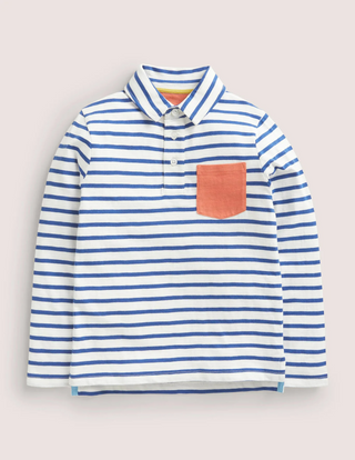 Mini Boden Boy's Supersoft Polo Shirt in Navy/Ivory (Slightly Defect)