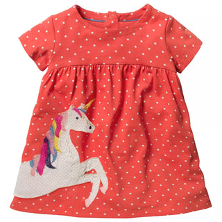Baby Boden Unicorn Polka Dot Dress in Orange