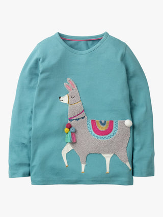 Mini Boden Girl's Party Animals Llama T-Shirt in Blue