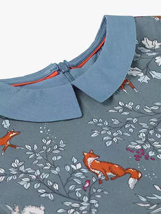 Mini Boden Girl's Woodland Printed Dress in Blue Enchanted Woods