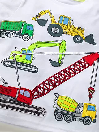 Mini Boden Boy's Applique Construction Vehicle T-Shirt in White (Slightly Defect)