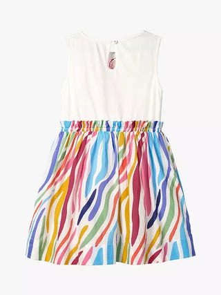 Mini Boden Girl's Zebra Safari Big Appliqué Dress in White Multi