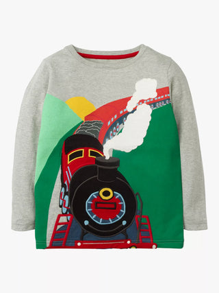 Mini Boden Boy's Train Adventure Applique T-Shirt in Grey Marl