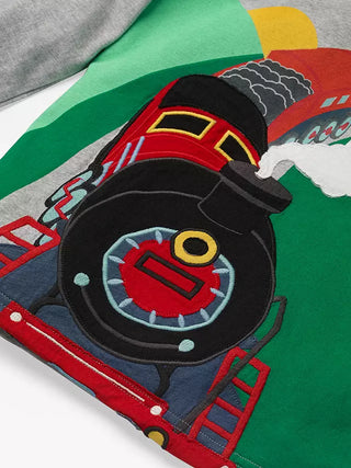 Mini Boden Boy's Train Adventure Applique T-Shirt in Grey Marl