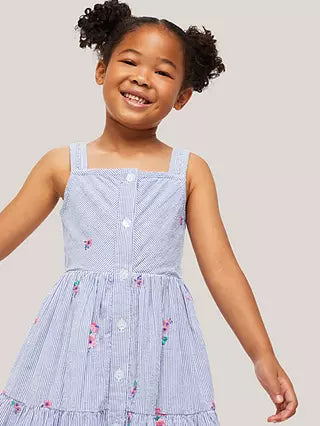 John Lewis & Partners Girl's Floral Embroidered Stripe Dress in Blue