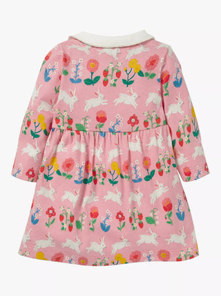 Baby Boden Baby Collared Rabbit Print Dress in Pink Lemonade
