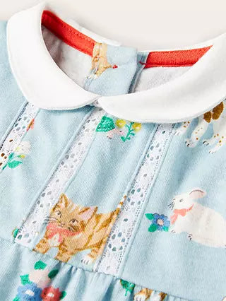 Baby Boden Baby Short Sleeve Pets Collared Top in Blue Garden