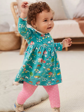 Baby Boden Farmyard Collared Jersey Dress in Green